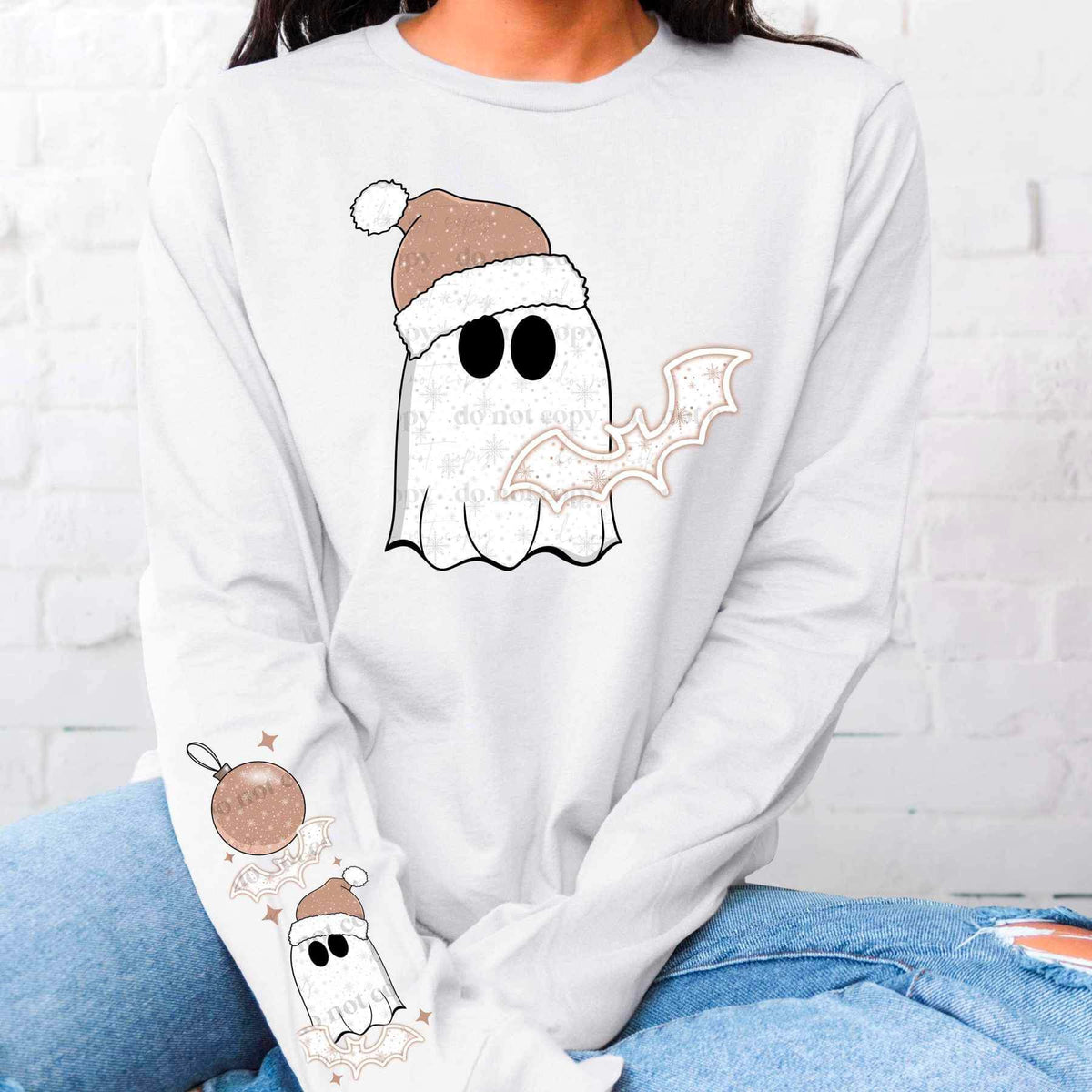 Ghost with santa hat and bat FRONT ONLY 9421 DTF TRANSFER