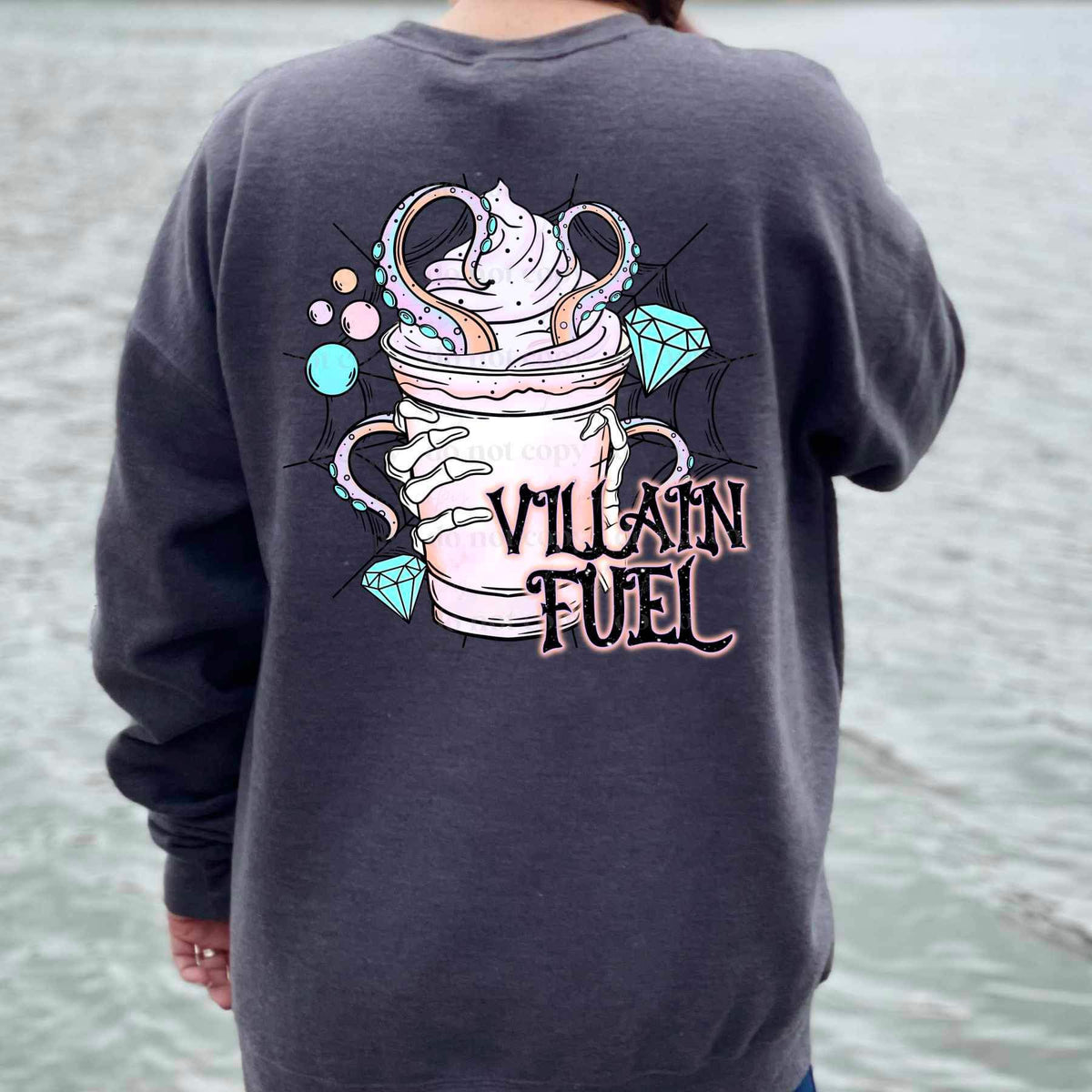 Villian fuel (latte with tenticals skellie hand and diamonds) 9420 DTF TRANSFER