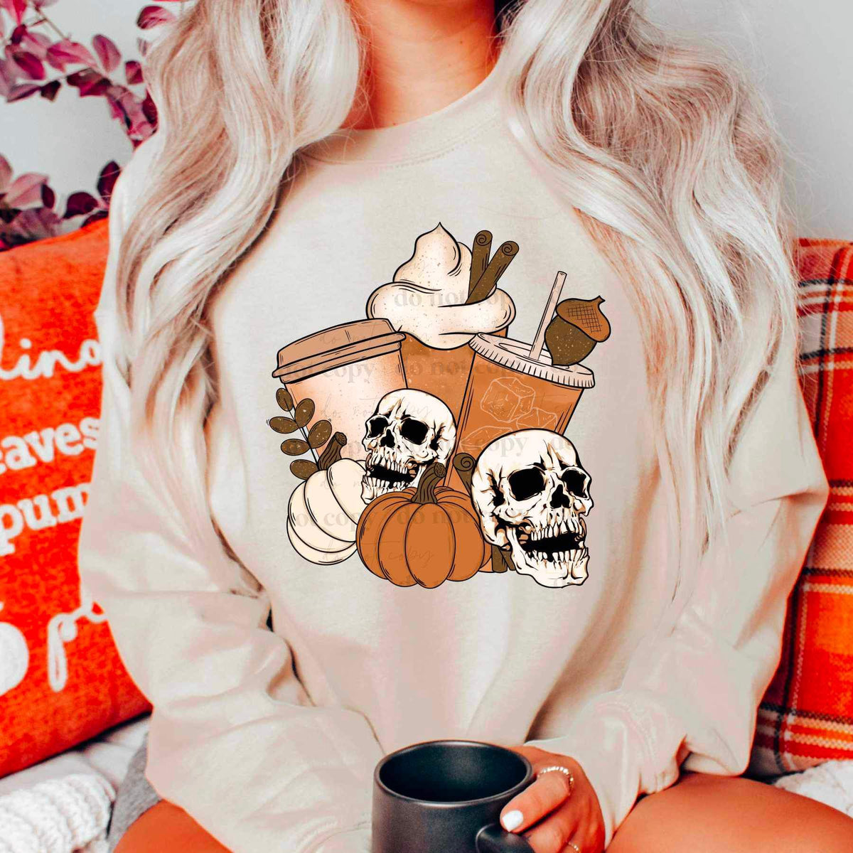 Lattes with skulls and pumpkins 9406 DTF TRANSFER