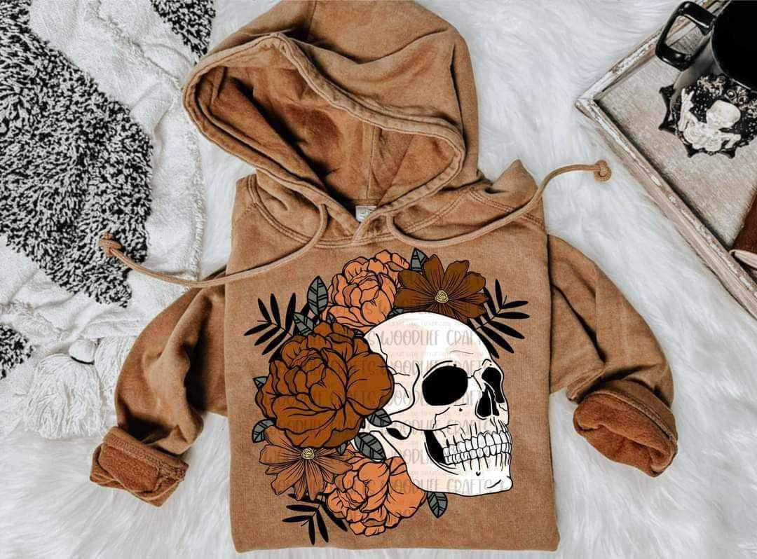 Skull with flowers FRONT ONLY 9414 DTF TRANSFER