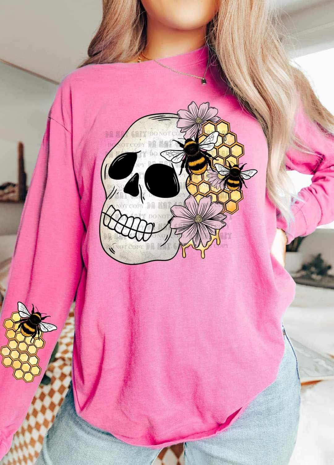 Skull with honeycomb and flowers 9407 DTF TRANSFER