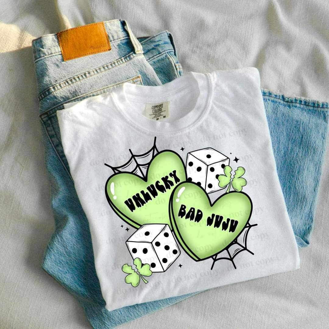 Unlucky bad juju green hearts 20914 DTF transfer