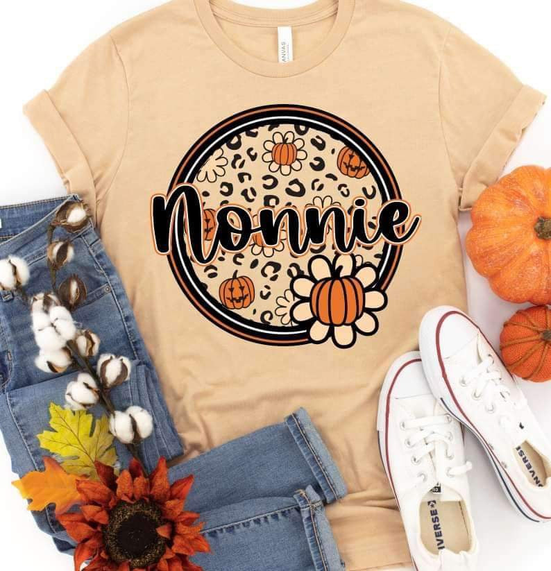 Nonnie circle with leopard, pumpkins, and flowers 9687 DTF TRANSFER