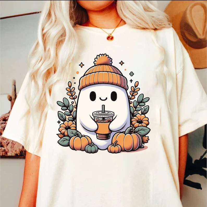 Ghost with beanie and drink 43410 DTF transfer