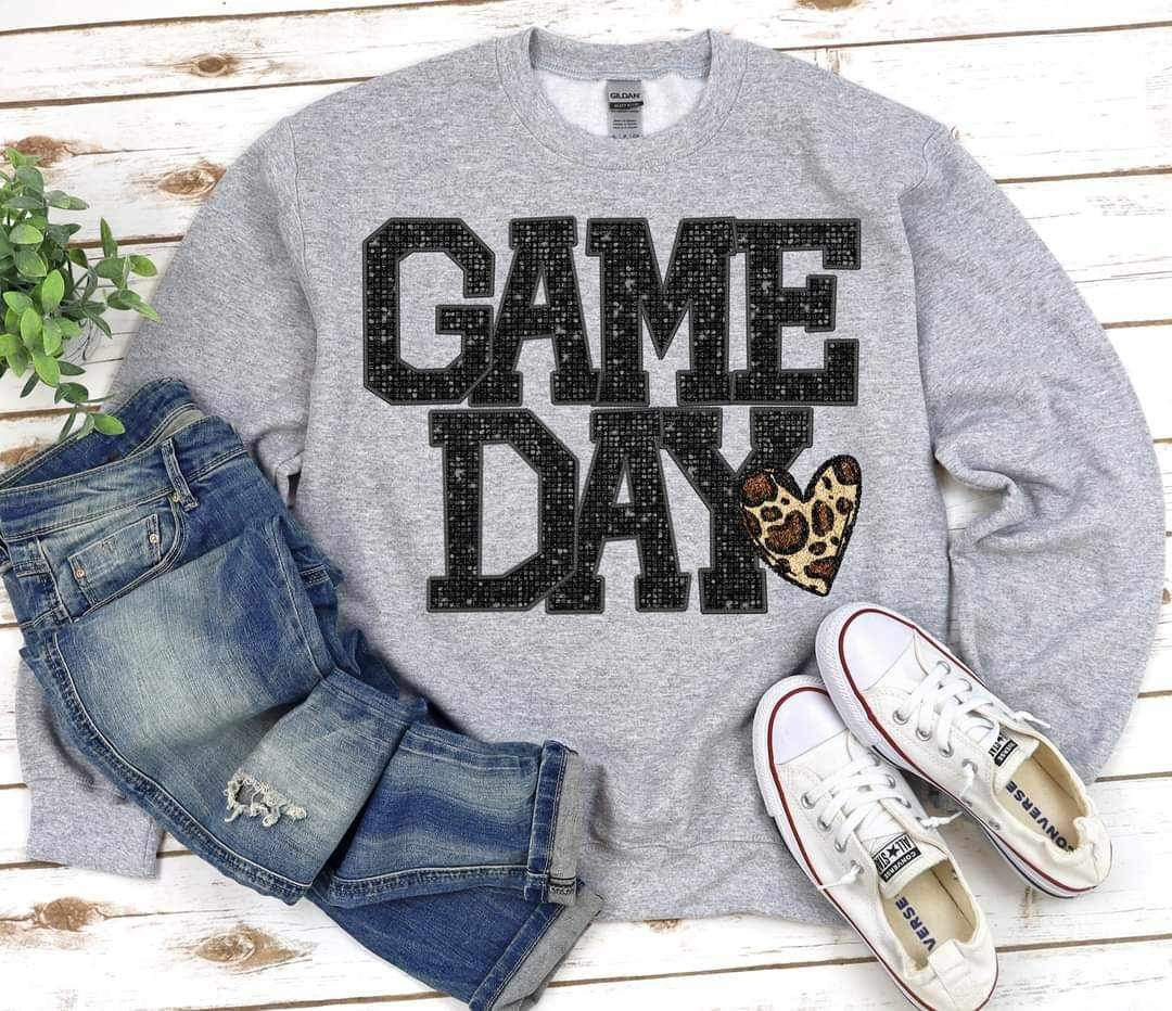 Game day (glittery with leopard heart) 9675 DTF TRANSFER