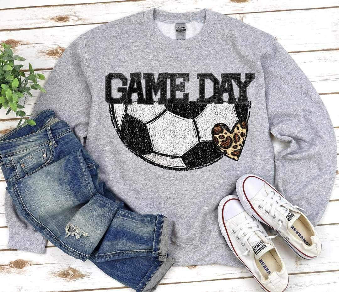 Game day (glittery soccer ball and leopard heart) 9887 DTF TRANSFER