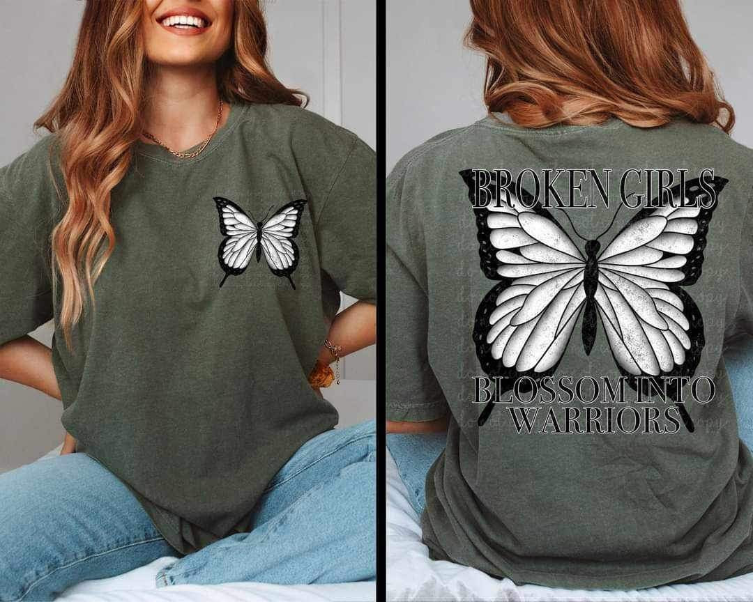 Broken girls blossom into warriors butterfly BACK ONLY 9673 DTF TRANSFER