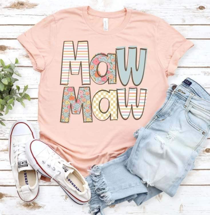 Mawmaw pastel patterned font 20945 DTF transfer