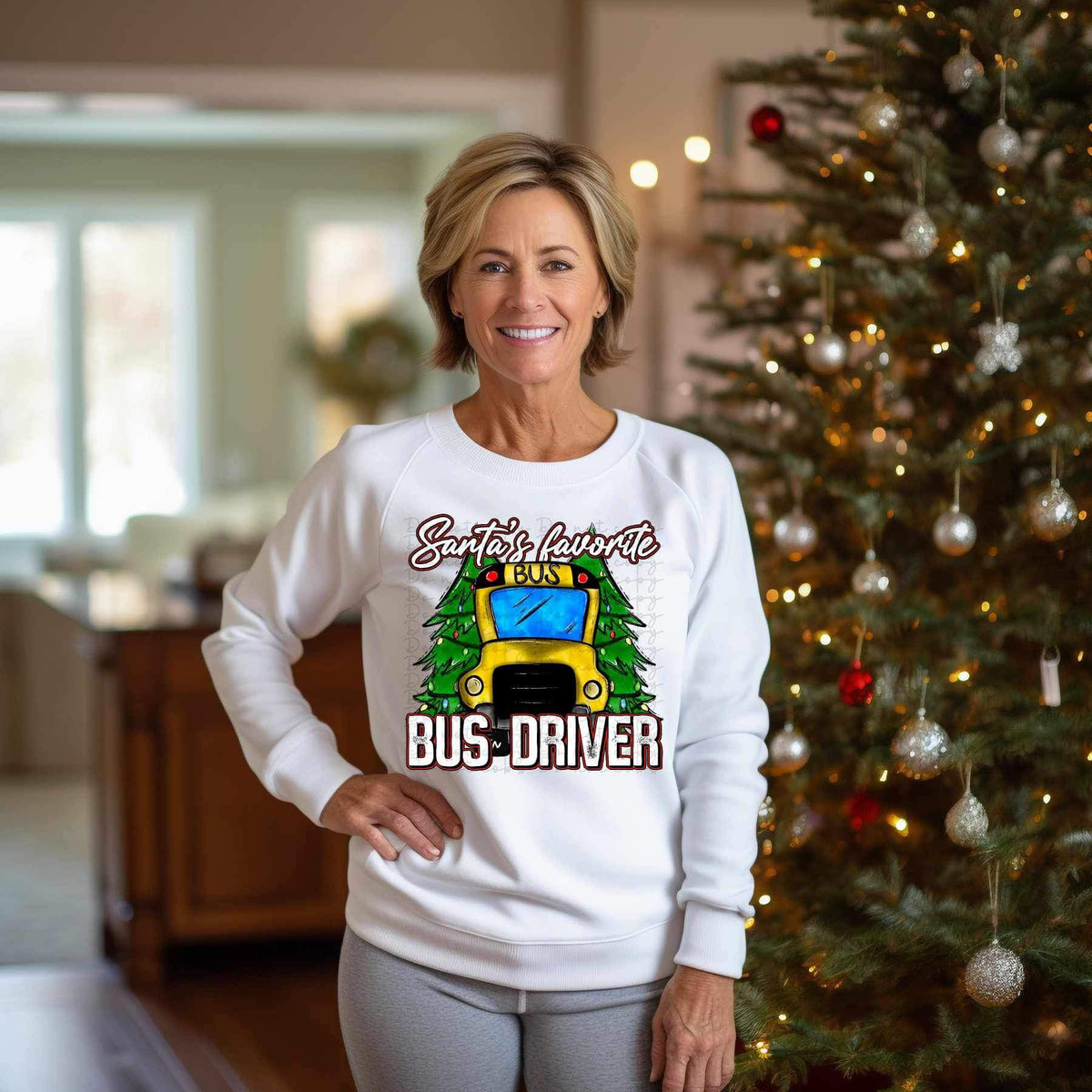 Santas favorite bus driver (bus with Christmas trees) 9664 DTF TRANSFER