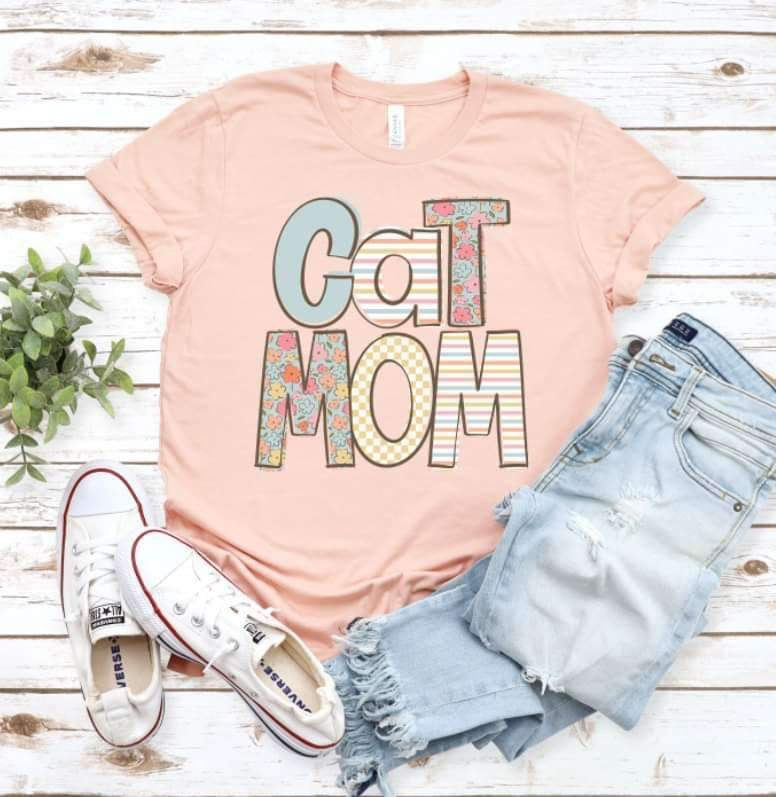 Cat mom pastel patterned font 20939 DTF transfer