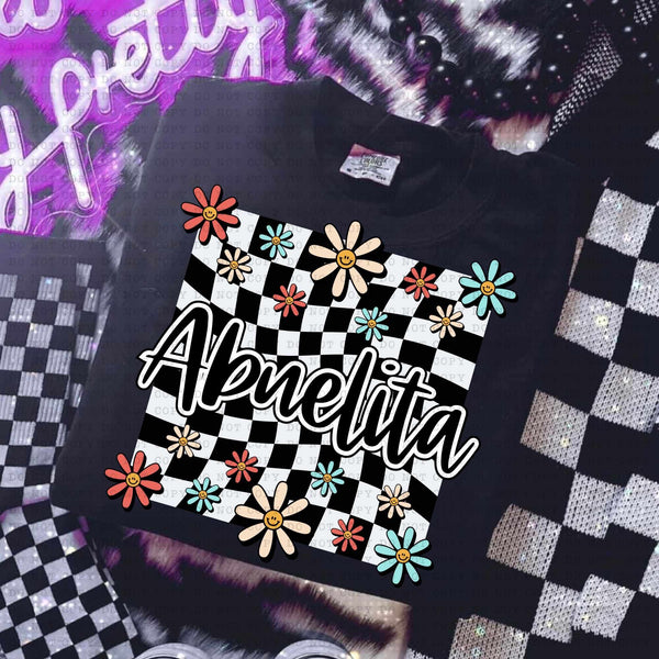 Abuelita white checkered with flowers (ECHT) 31416 DTF transfer