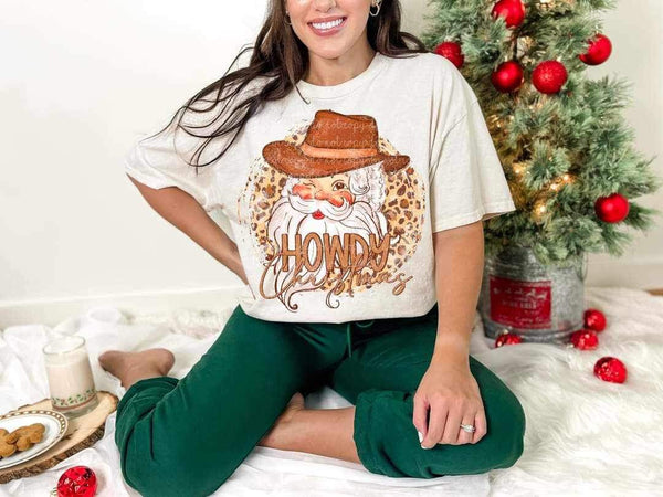 Howdy Christmas (cowboy santa with leopard background) 9661 DTF TRANSFER