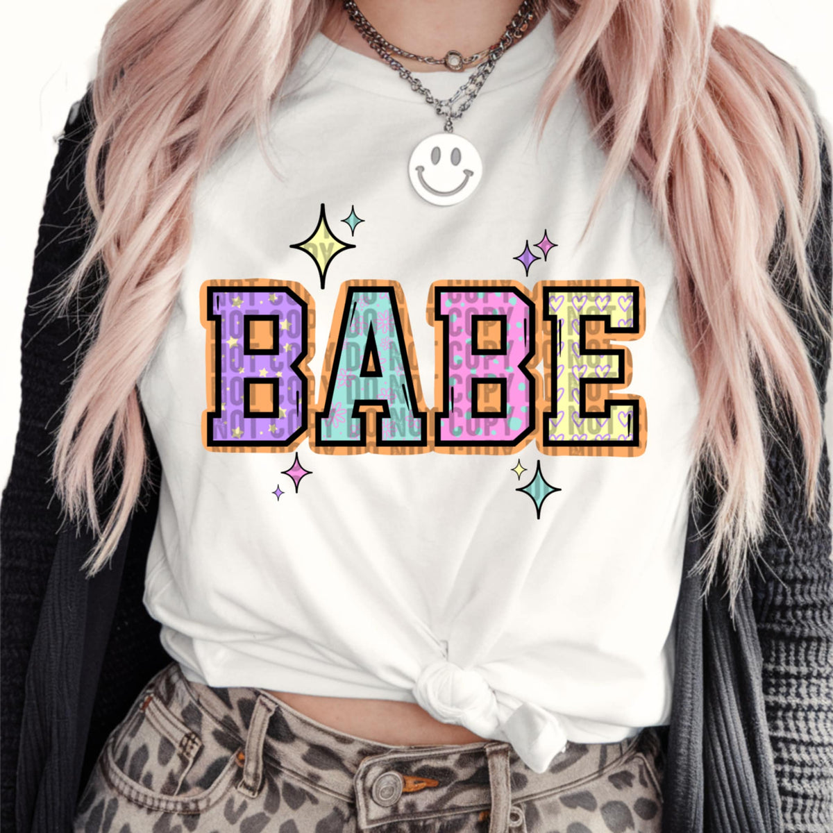 Babe varsity letters colorful (lane) DTF transfer