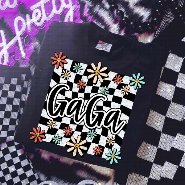 Gaga white checkered with flowers (ECHT) 31415 DTF transfer