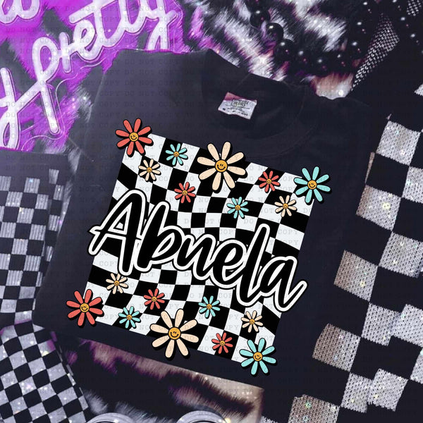 Abuela white checkered with flowers (ECHT) 31414 DTF transfer