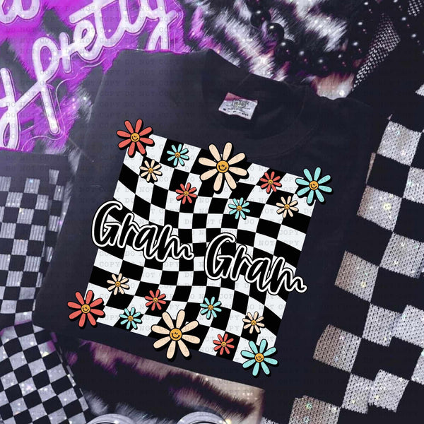 (Copy) GramGram white checkered with flowers (ECHT) 31412 DTF transfer