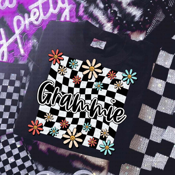 Grammie white checkered with flowers (ECHT) 31411 DTF transfer