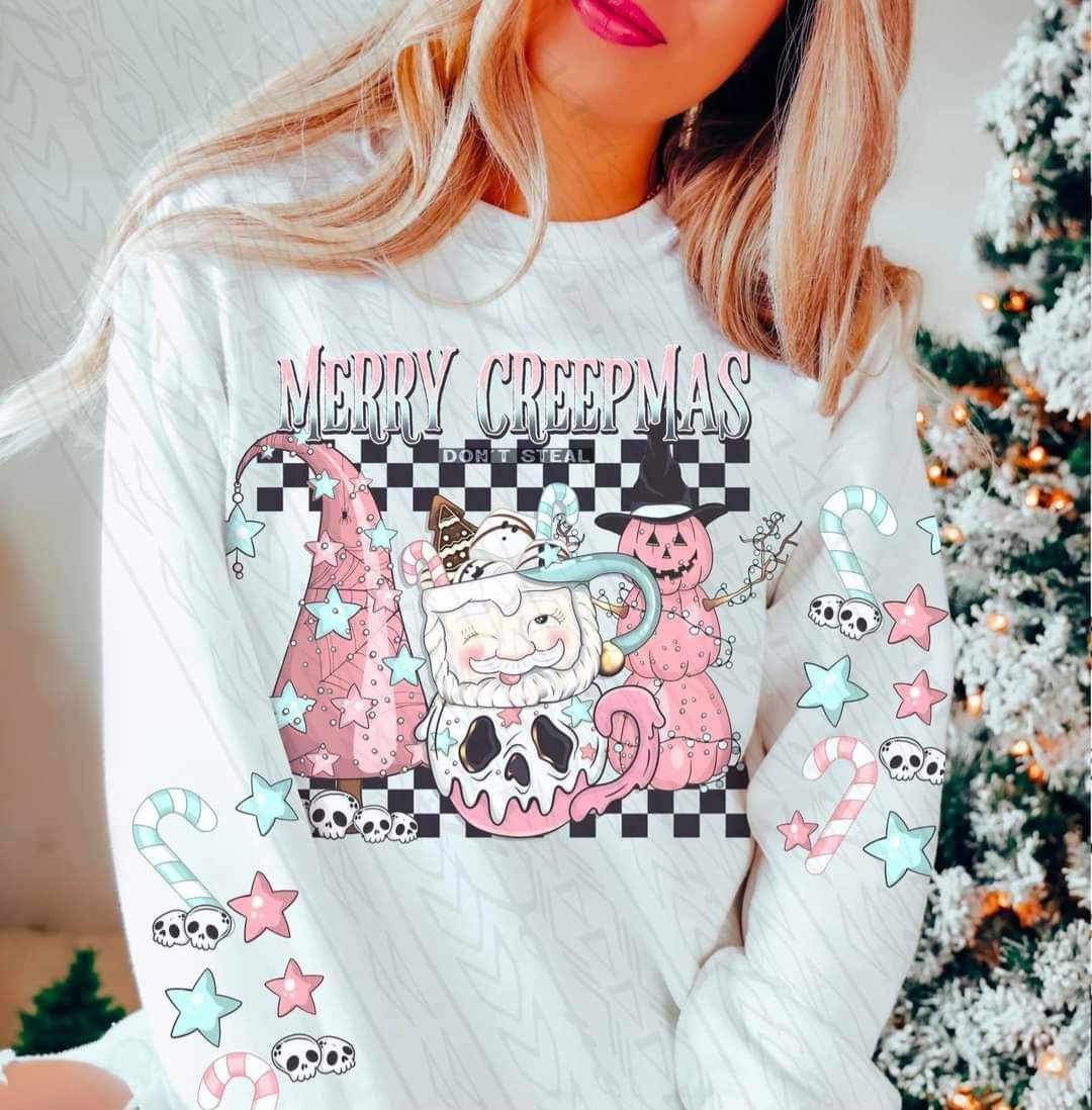 Merry Creepmas (pastel spooky christmas scene) SLEEVE ONLY 9644 DTF TRANSFER