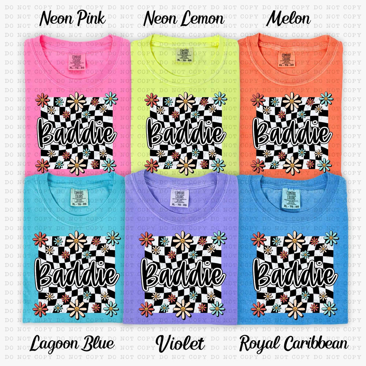 Baddie white checkered with flowers (ECHT) 31410 DTF transfer