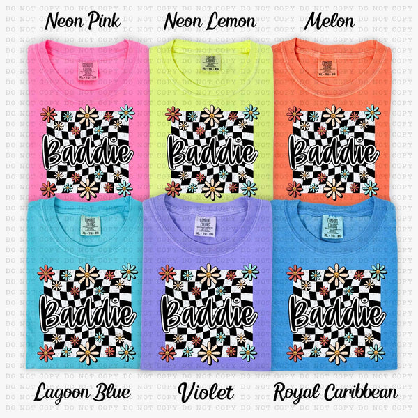 Baddie white checkered with flowers (ECHT) 31410 DTF transfer