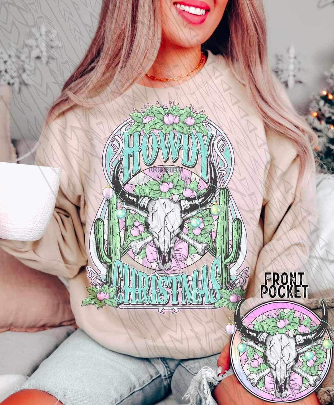 Howdy Christmas (western bull head with mistletoes) POCKEY ONLY 9637 DTF TRANSFER