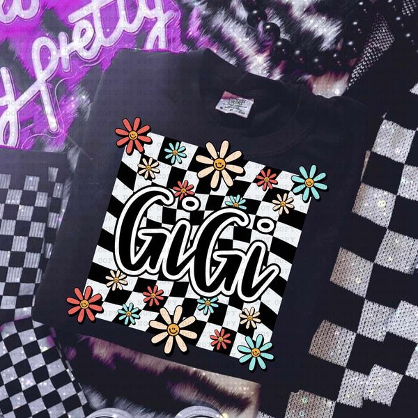 Gigi white checkered with flowers (ECHT) 31405 DTF transfer