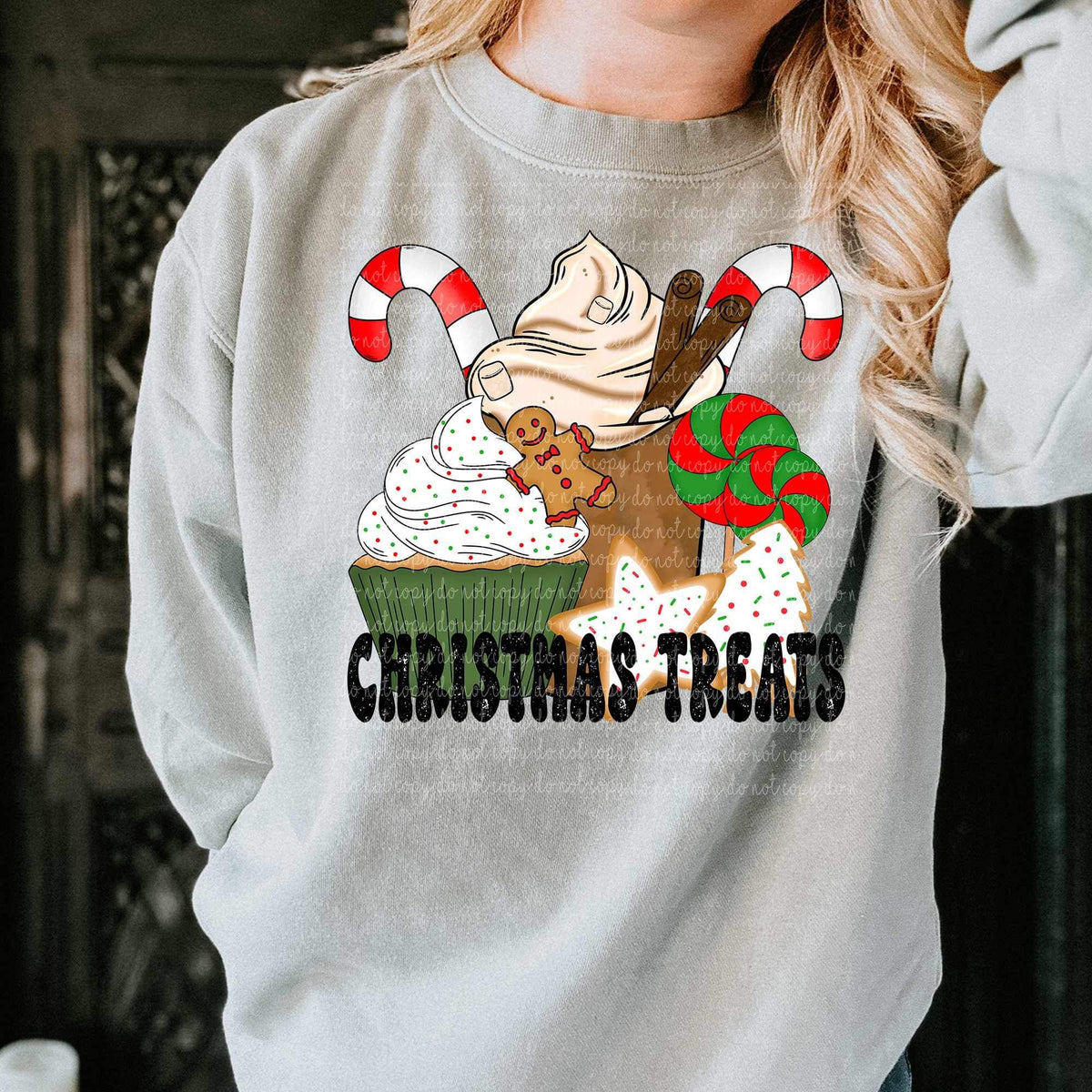 Christmas treats (cupcake, hot chocolate, cookies, candy canes, cinnamon sticks, peppermints) 9654 DTF TRANSFER