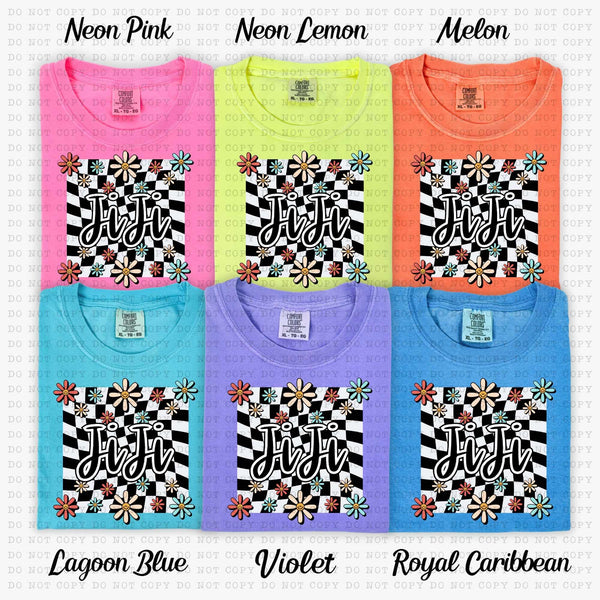 Jiji white checkered with flowers (ECHT) 31402 DTF transfer