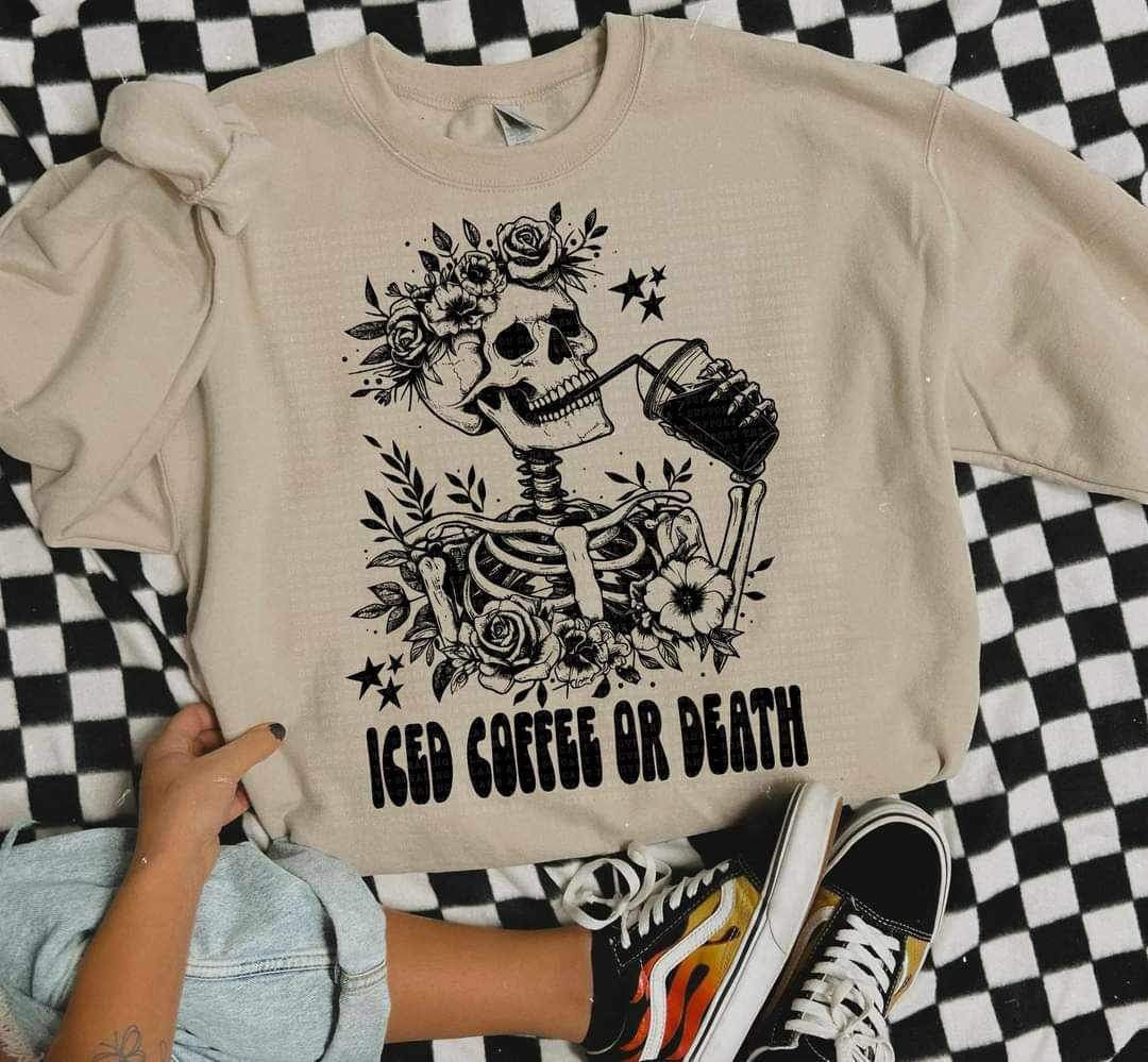 Iced coffee or death skellie BLACK 20876 DTF transfer