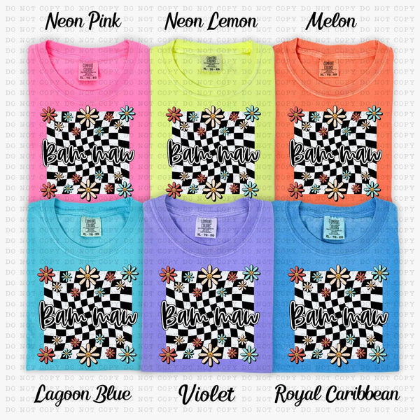 Bam Bam white checkered with flowers (ECHT) 31406 DTF transfer