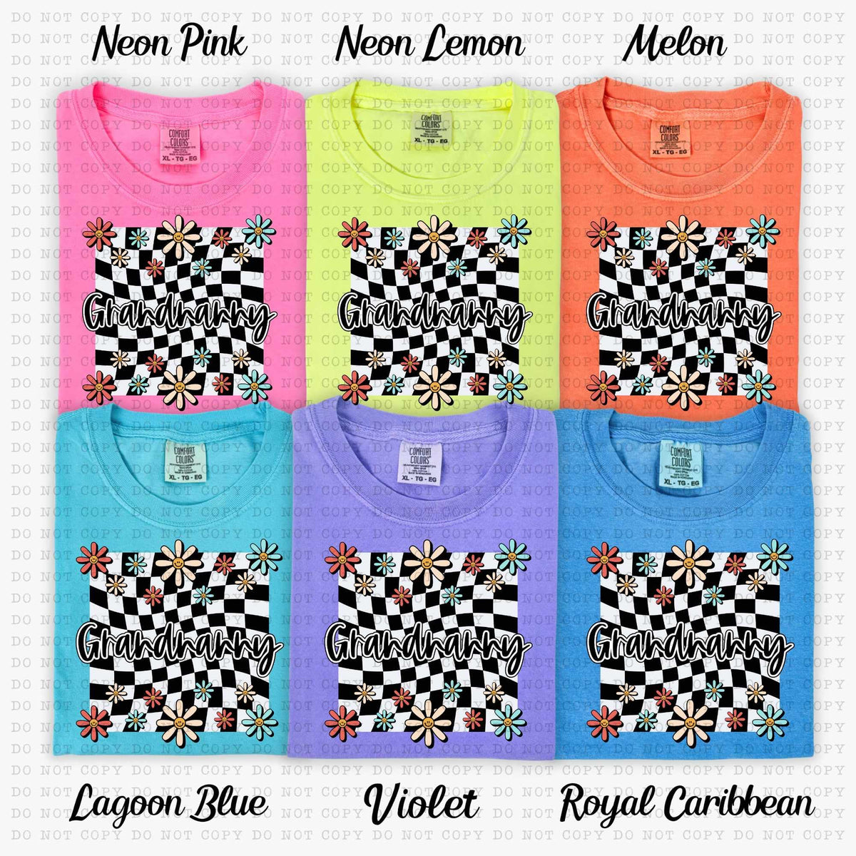 Grandnanny white checkered with flowers (ECHT) 31398 DTF transfer