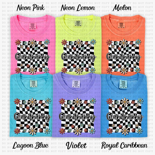 Grandnanny white checkered with flowers (ECHT) 31398 DTF transfer