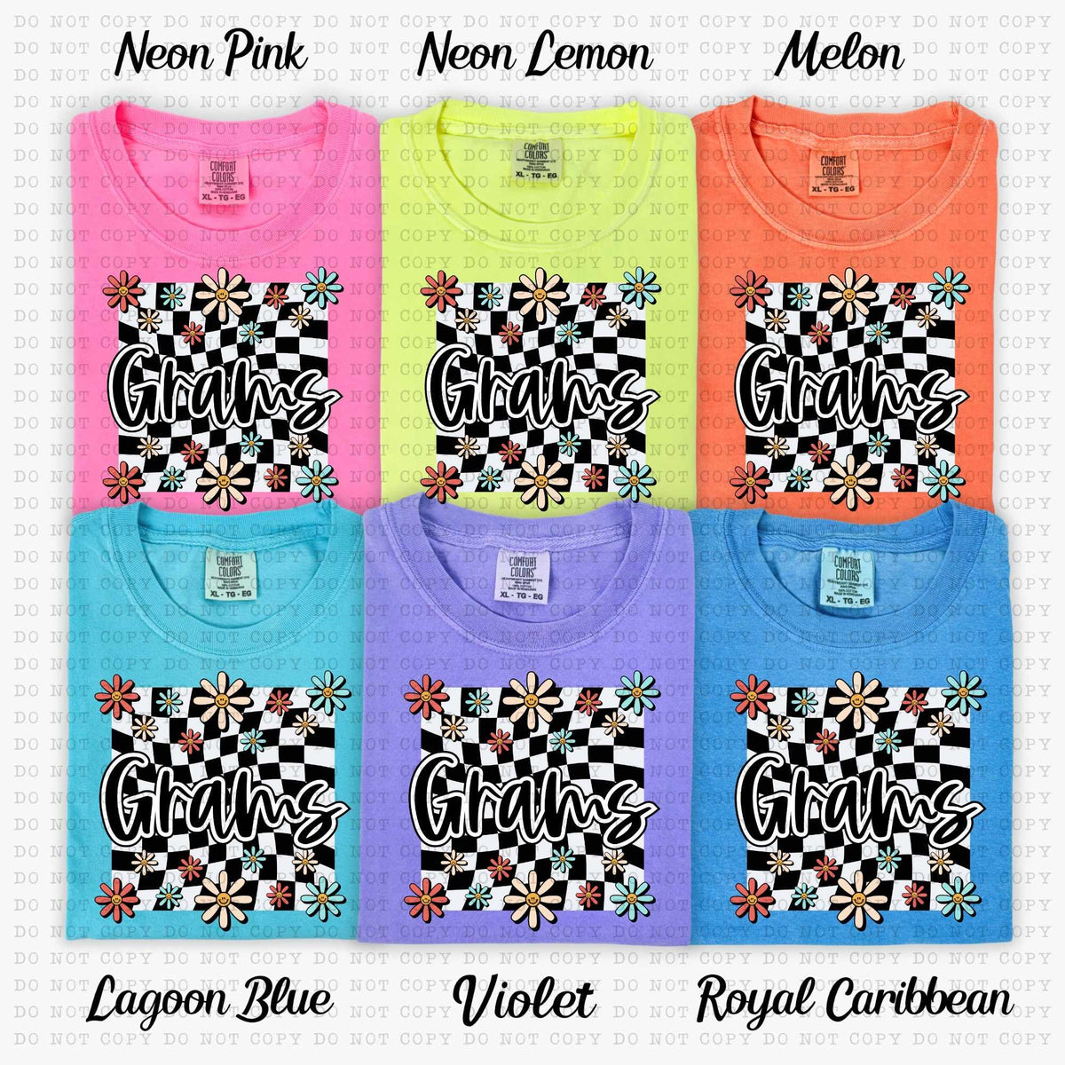 Grams white checkered with flowers (ECHT) 31404 DTF transfer