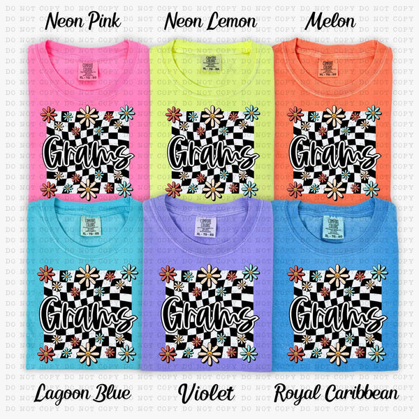 Grams white checkered with flowers (ECHT) 31404 DTF transfer