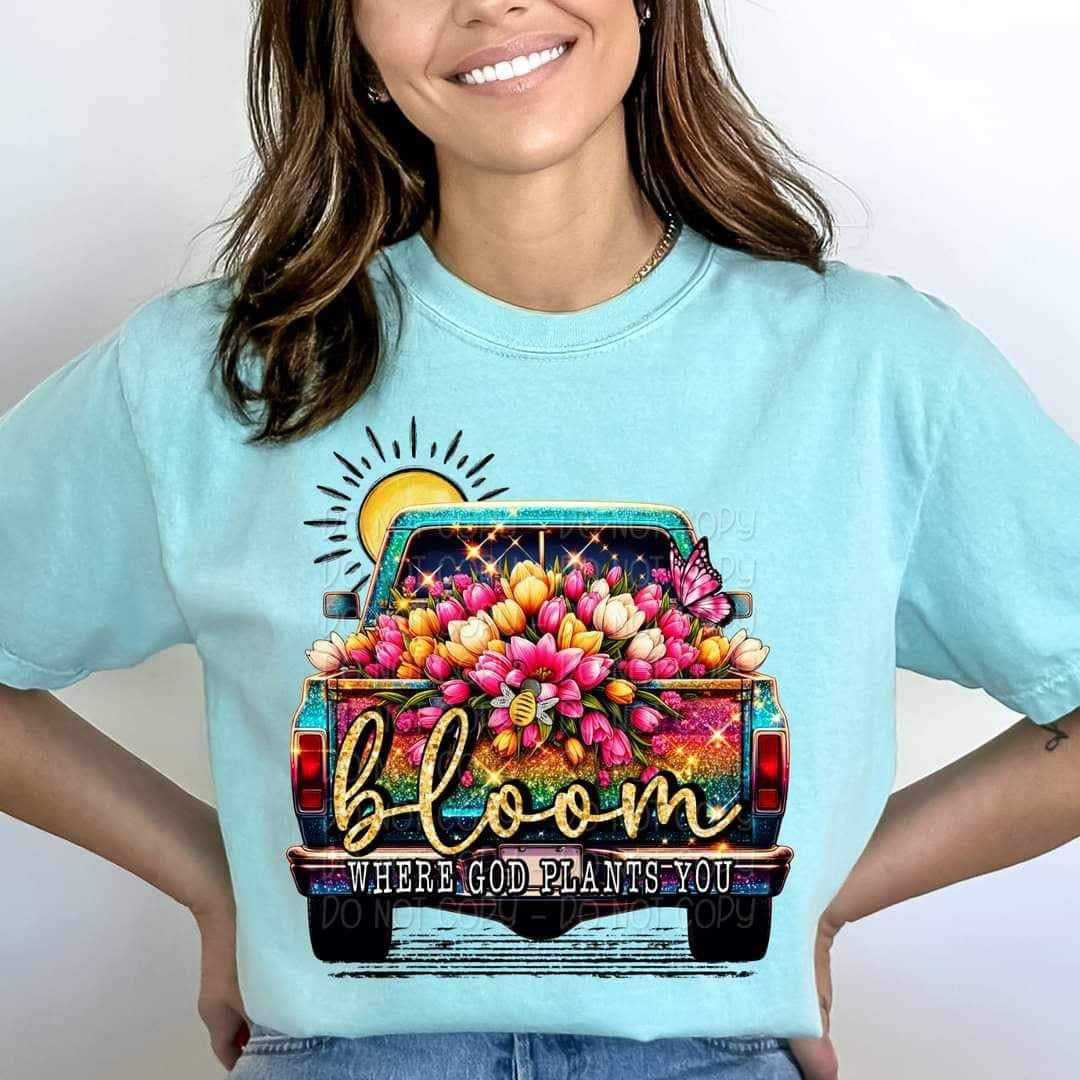 Bloom where god plants you truck with flowers 20950 DTF transferin