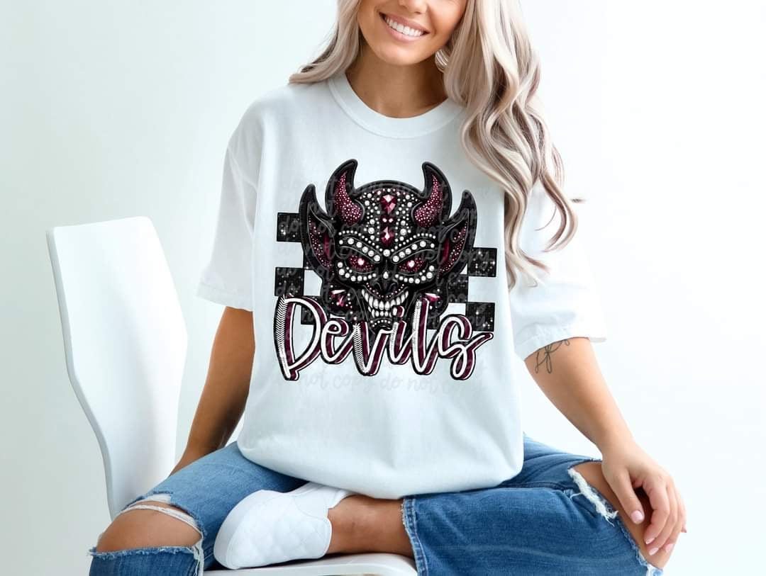 Devils checkered background (C’s) 43451 DTF transfer