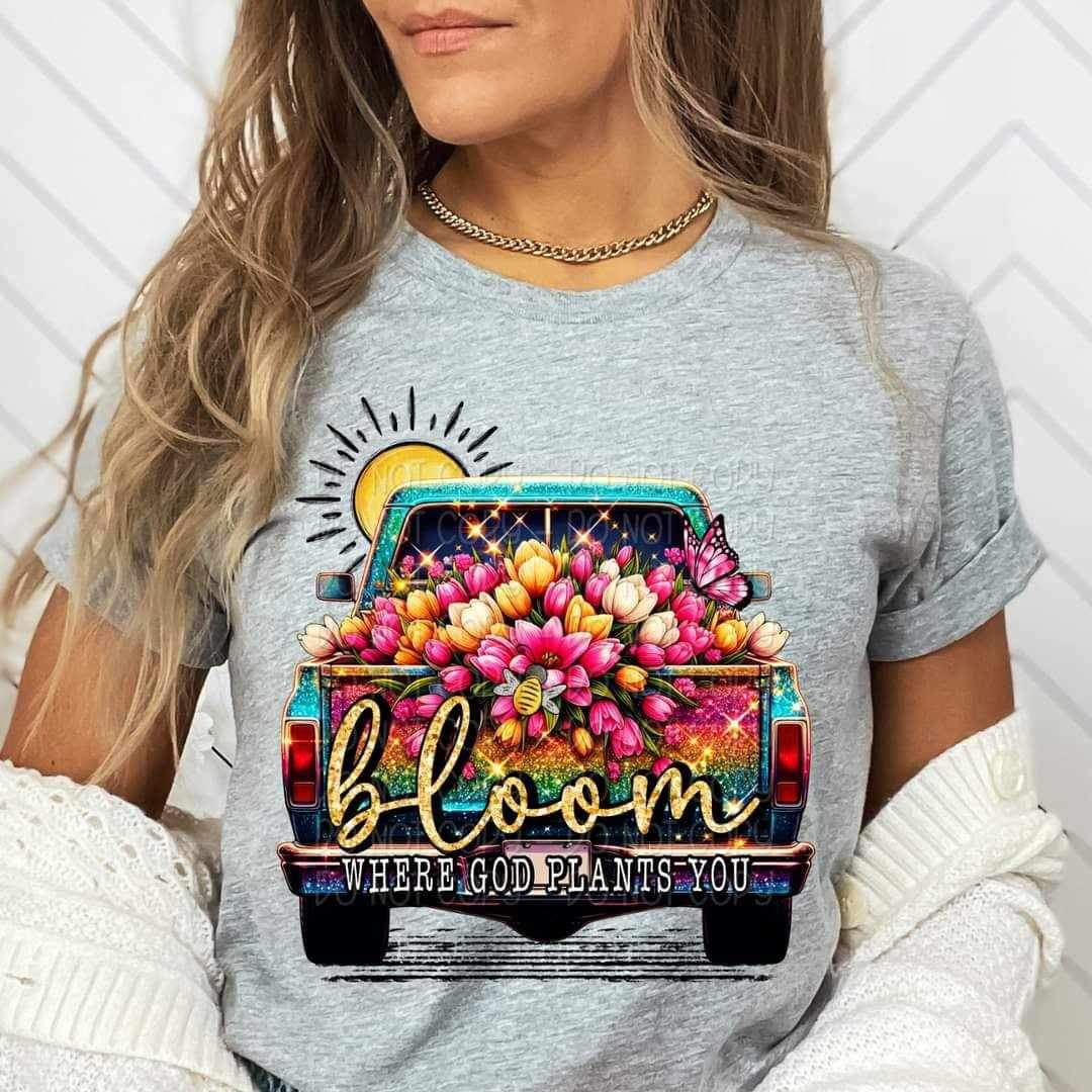 Bloom where god plants you truck with flowers 20950 DTF transferin