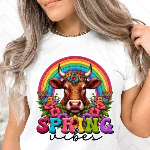 Spring vibes cow with rainbow 20959 DTF transfer
