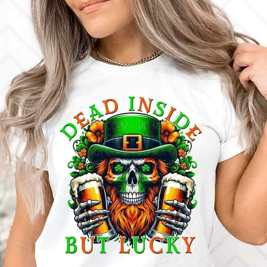 Dead inside but lucky skellie leprechaun 20958 DTF transfer
