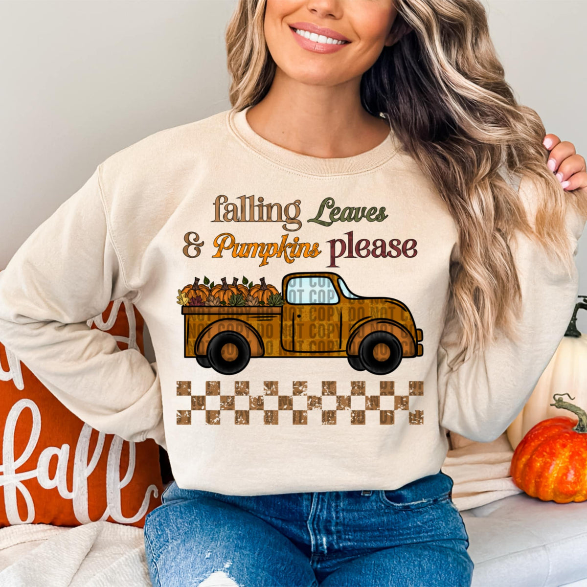 Falling Leaves Pumpkins Please truck (lane) DTF transfer