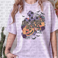 Fall-o-ween jesus (purple cross,flowers, pumpkins, bats, webs) 9744 DTF TRANSFER