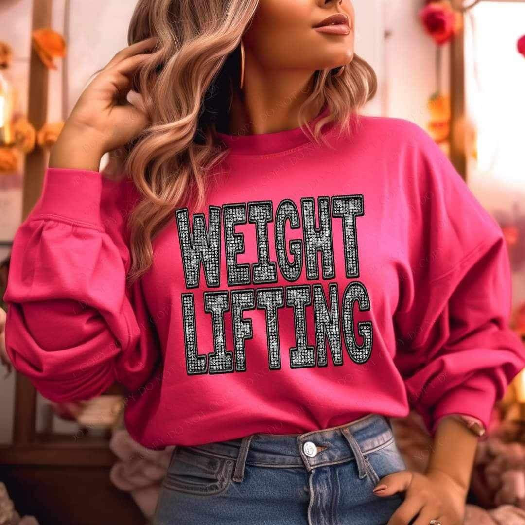 Weight lifting embroidered with rhinestones 21006 DTF transfer