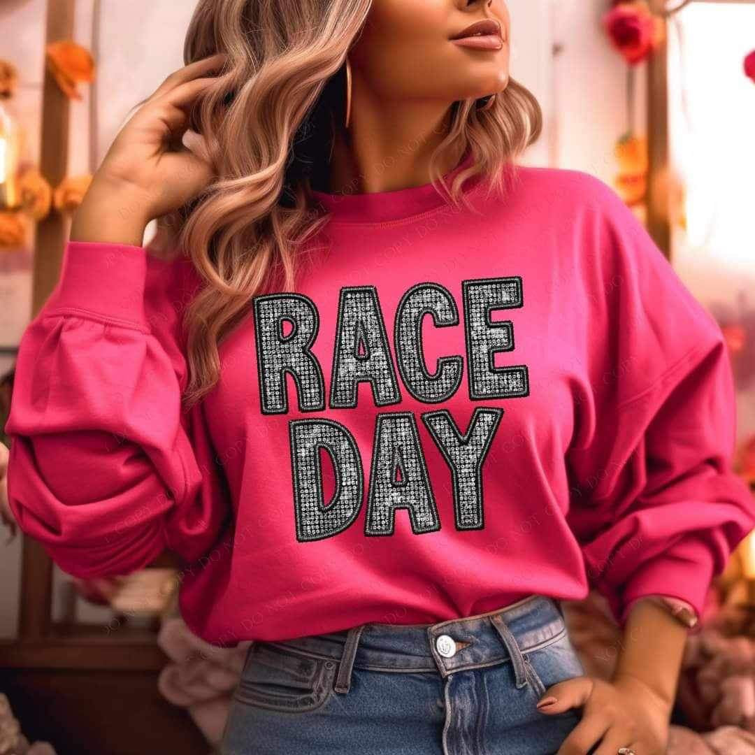 Race day embroidered with rhinestones 21005 DTF transfer