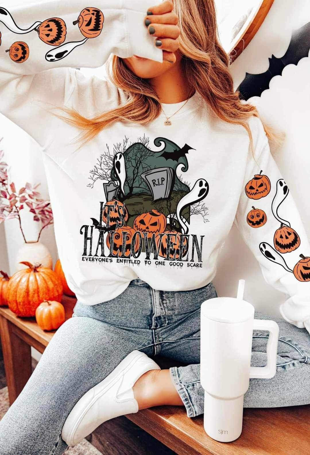 It’s Halloween everyone is entitled to one good scare (graveyard with ghosts and pumpkins) 9715 DTF TRANSFER