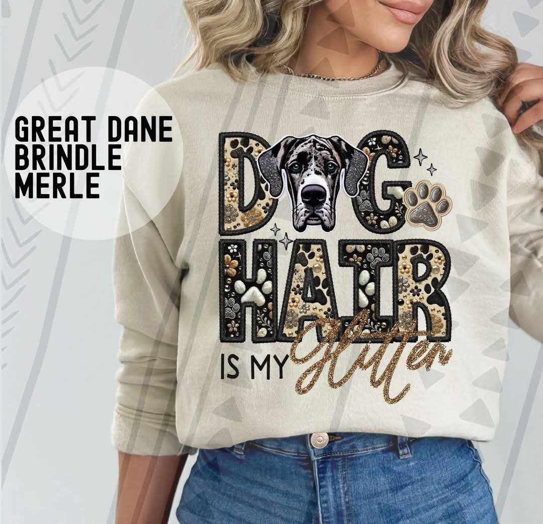 Great Dane brindle Merle Dog hair is my glitter 79504 DTF transfer