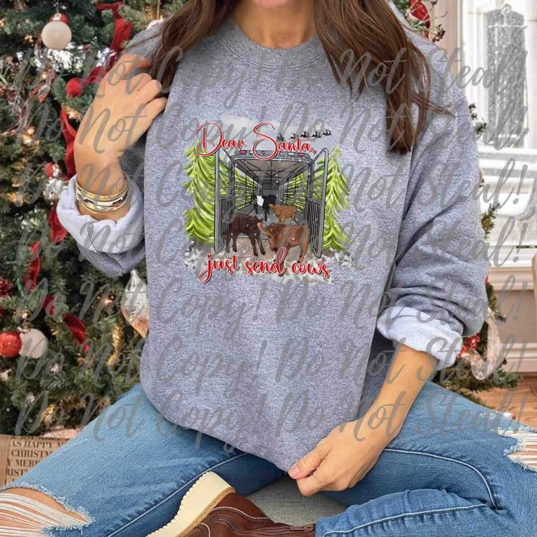 Dear Santa just send cows (cows in front of trailer and trees) 9725 DT ...