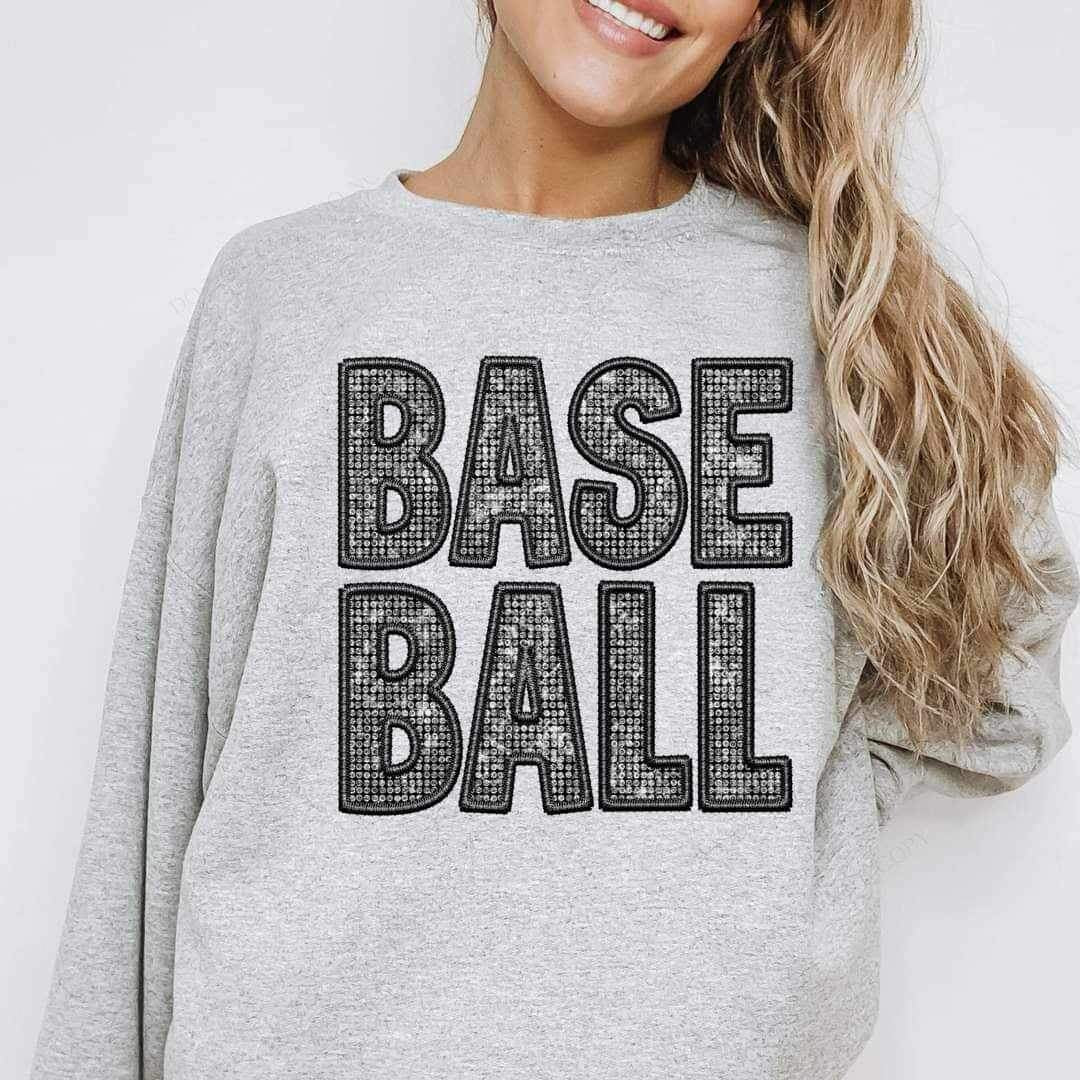 Baseball embroidered with rhinestones 20987 DTF transfer