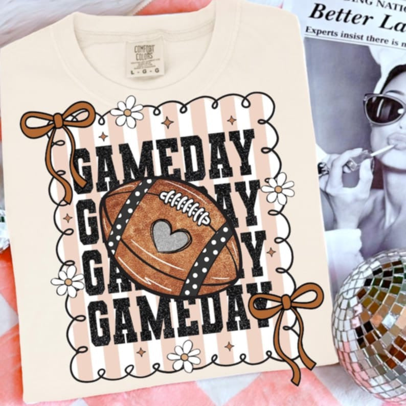 Game Day Football Bow Frame DTF transfers