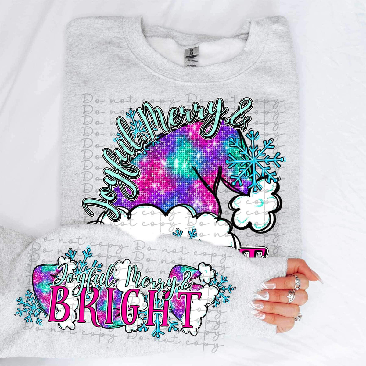 Joy, merry, & bright multi color sequin santa hat SLEEVE ONLY 9761 DTF TRANSFER