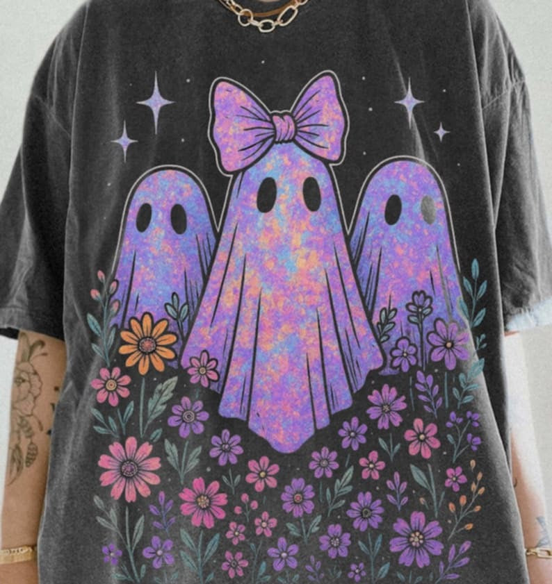 Purple Floral Ghosties DTF transfer